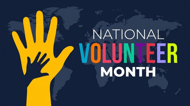 National Volunteer Month design with hands and world map background