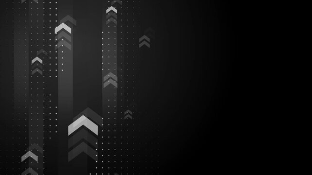 Abstract dark background with glowing upward arrows and dotted vertical lines animation