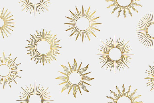 Golden Sun Symbols Set Against Clean White Minimalist Background