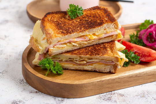 Homemade Hot Ham and Cheese Sandwich with Omelet