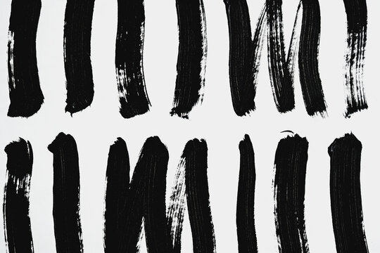 Black Brush Stroke Patterns On White Minimalist Background