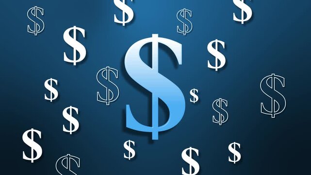 Dollar sign with multiple smaller dollar symbols on dark background animation