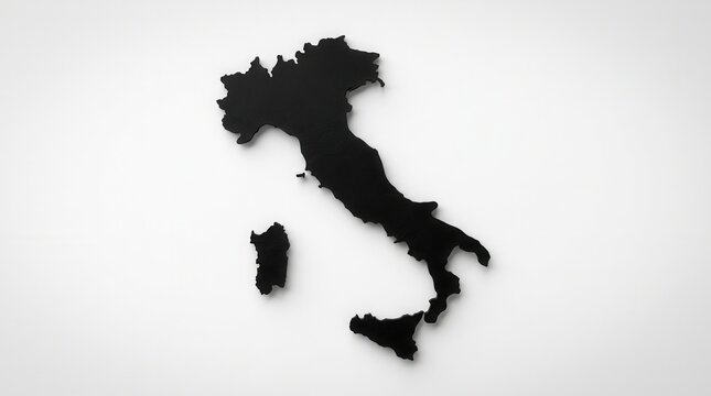 Italy map black silhouette on white background, a simple graphic design for travel and geography purposes, including Sardinia and Sicily.