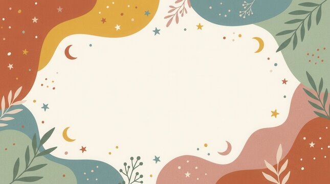 Playful milestone event background with warm abstract organic shapes and confetti.