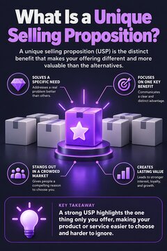Unique selling proposition infographic with featured product
