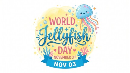 Fototapeta premium World Jellyfish Day greeting card design with cute cartoon