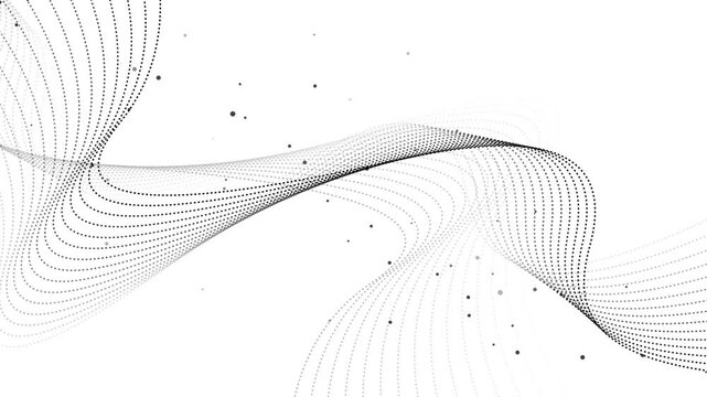 Abstract background with flowing dotted wave lines and bokeh particles animation