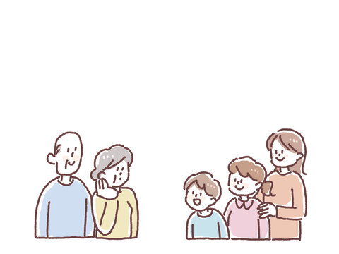 帰省した娘と孫を迎えて孫の世話に疲れる高齢夫婦