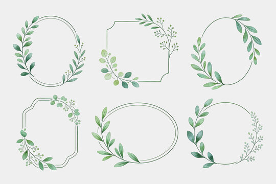 Set of Delicate Green Leaf Wreath and Frame Designs