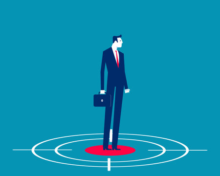 Businessman Standing on Crosshair. Employment and The Chosen One