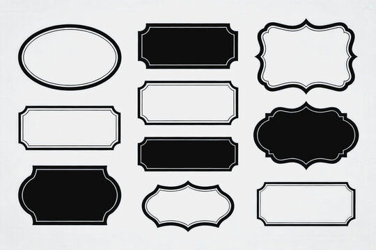 Set of Vintage Decorative Label Frames in Black and White