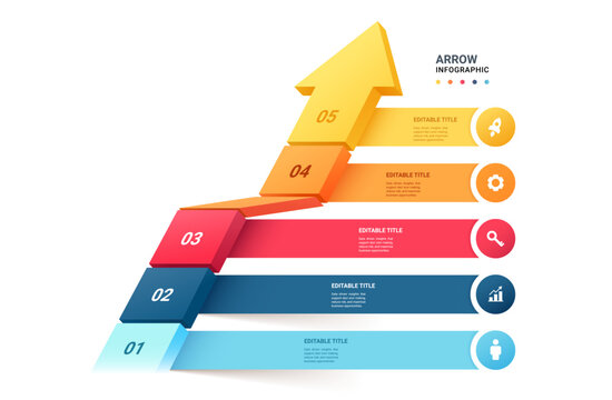 Infographic Staircase Step Business Growth timeline Step Arrow Process and Concepts for Success Diagram Background