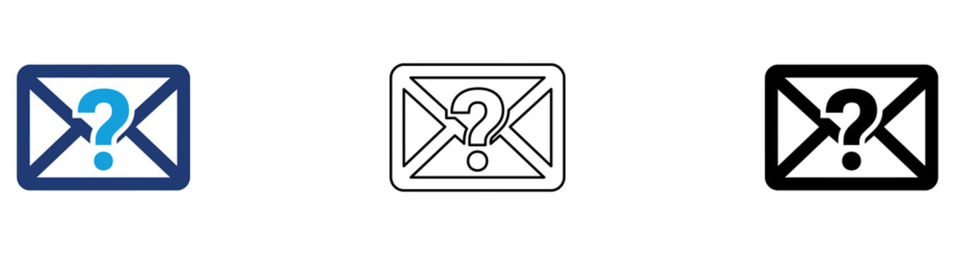 Multicolor Inquiry Email Icon Set with Filled and Outline Styles for Customer Questions Support Requests Email Assistance and Information Services Isolated on Transparent Background