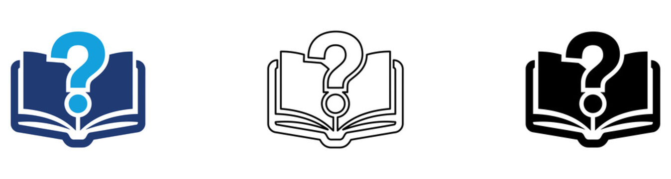 Multicolor Question Book Icon Set with Filled and Outline Styles for Educational Support Learning Resources Knowledge Guides and Study Assistance Isolated on Transparent Background