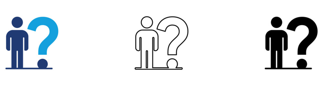 Multicolor User Question Icon Set with Filled and Outline Styles for Customer Inquiries Information Requests Help Services and User Support Assistance Isolated on Transparent Background