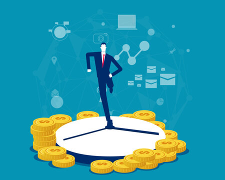Time is Money. Businessman racing against time for money