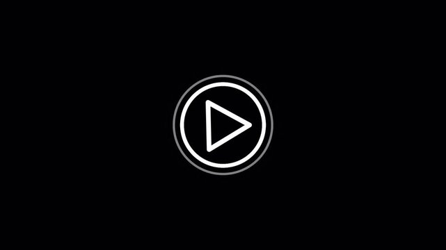 Minimalist white video play button icon on a black background Live Streaming video player. play icon, video play icon for website animation. Press to play with radio waves icon.