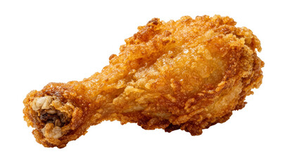 Crispy golden fried chicken drumstick with textured batter, isolated on transparent background © Benjamin