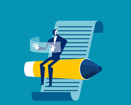 Tecnologyg  business marketing. AI robot sitting on pencil and finding investment