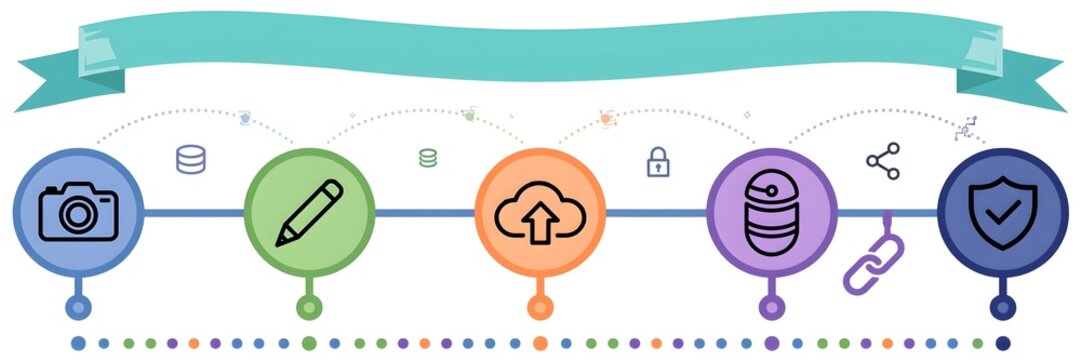 Colorful Content Creation to Data Cloud Upload and Security Approval Process Timeline Infographic