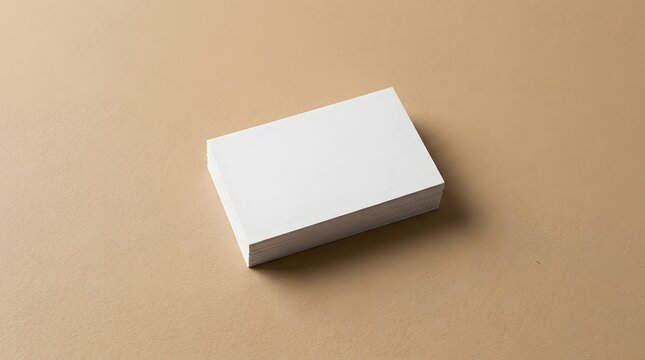 Blank business cards stack mock up template on solid neutral beige background