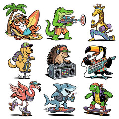 Obraz premium Summer vibes. Funny animals collection. Tropical adventure vintage print design for t shirt. Explore more.