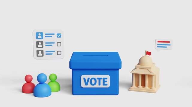 Casting a vote concept. 3D hand with ballot paper putting into ballot box. Voting, political election event, democracy, electoral process, voter participation, midterm elections. 3d video