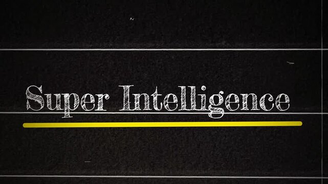 Super intelligence text reveal animation with underline on dark textured background 4k footage