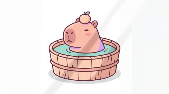 Kawaii animals vektor cute capybara relaxing in onsen hot tub