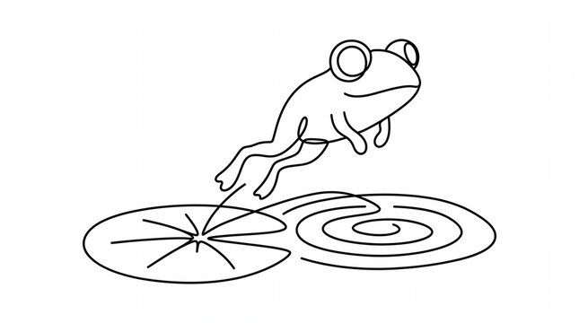 Kawaii animals vektor jumping frog one line art on white background