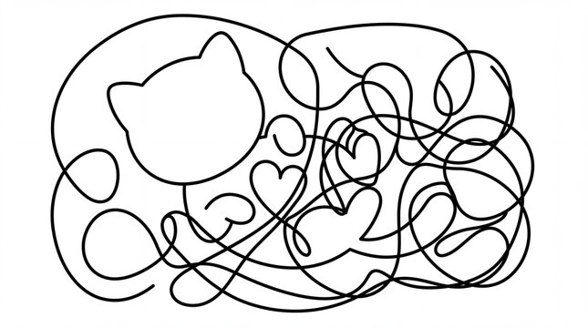 Kawaii animals cat head in continuous line art style vektor