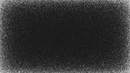 Obraz premium Abstract stippling border made of thousands small white dots. Tiny white snowflakes and scattered particles create soft stippled frame for winter backgrounds, masks, overlays, cards and graphic design