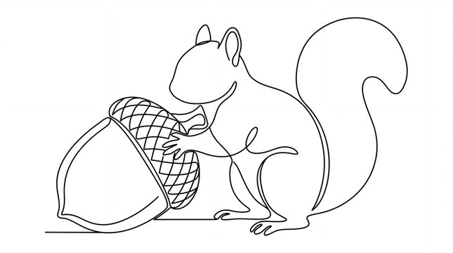 Kawaii animals vektor of a cute squirrel with an acorn in line art