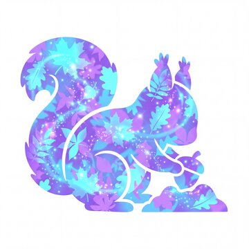 Kawaii animals squirrel galaxy silhouette with leaves vektor