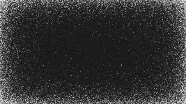 Abstract stippling border made of thousands small white dots. Tiny white snowflakes and scattered particles create soft stippled frame for winter backgrounds, masks, overlays, cards and graphic design