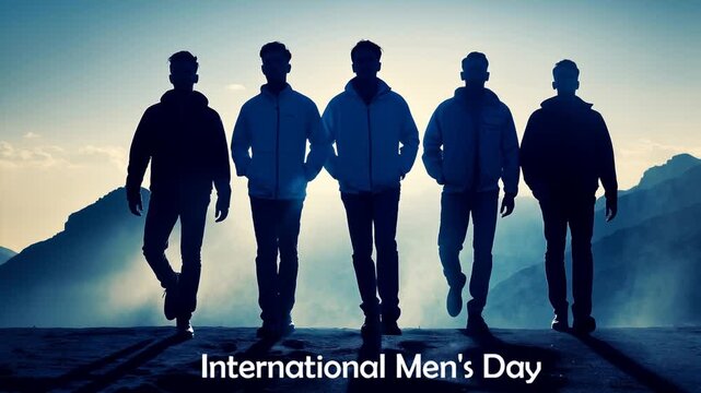Postcard card World International Men's Day different young guys On Blue Background AI Generative