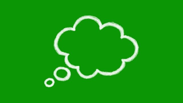 Hand-drawn animated dream thought bubble in white outline on chroma key green screen background, excellent for showcasing imagination, planning, and cartoon-style ideas to your film clips!!