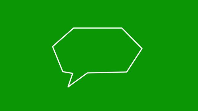 Hand-drawn animated polygonal speech bubble with white outlines on chroma key green screen background, ideal for adding custom text, conversations, and comic-style overlays to movie visual!