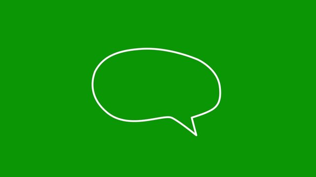 An animated hand-drawn tiny oval speech bubble in white outline on chroma key green screen background, perfect for adding your short texts, quick dialogue, and comic captions to creative films.