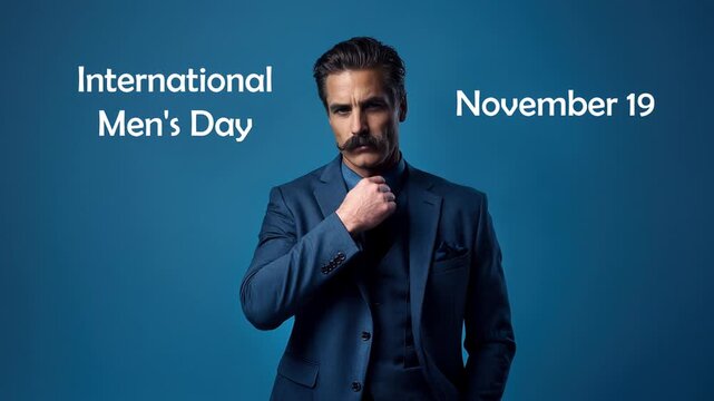 Postcard card World International Men's Day proud handsome young guy Blue Background AI Generative
