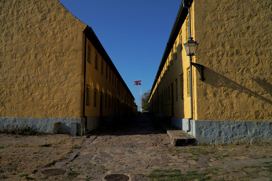 Christians&oslash; - old buiildings, old barracks, fortress, Danish flag
