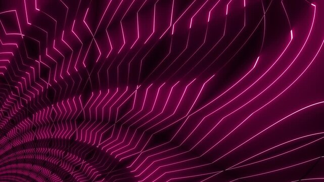 Pink neon abstract lines create a hypnotic digital tunnel background 4k loop