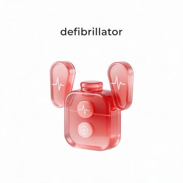 Glossy red 3D defibrillator icon on white background