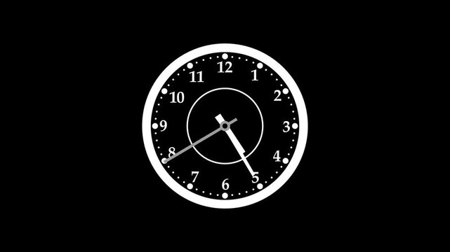 Classic clock isolated animation, Simple clock face with white markings and hands
