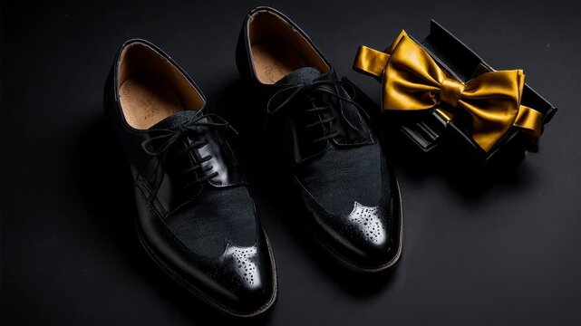 Flat Lay on Black Background with Men's Accessories, Clothes and shoes copy space AI Generative