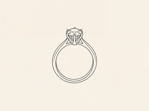 Classic gold diamond engagement ring jewelry line art drawing showing a precious gemstone setting for wedding proposal ceremony plans featuring a circular band design suitable for fashion