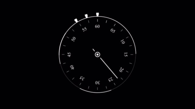 Modern animated clock stop watch with number Rotating line, futuristic interface animation on transparent background
