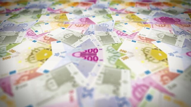 Euro Bills 3D Bank Background Animation
3d money and banking background with fake set of euro bills currency specimen and including amount from five to five hundred