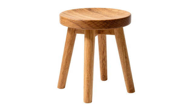 Round wooden stool with three legs, isolated on transparent background