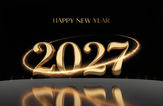 Happy New Year 2027 Gold Celebration Background with Fireworks and Luxury Festive Design